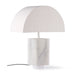 white ribbed marble table lamp with white half circle shade