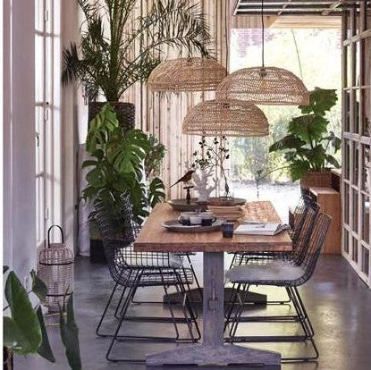 dining table with 3 natural hanging lights