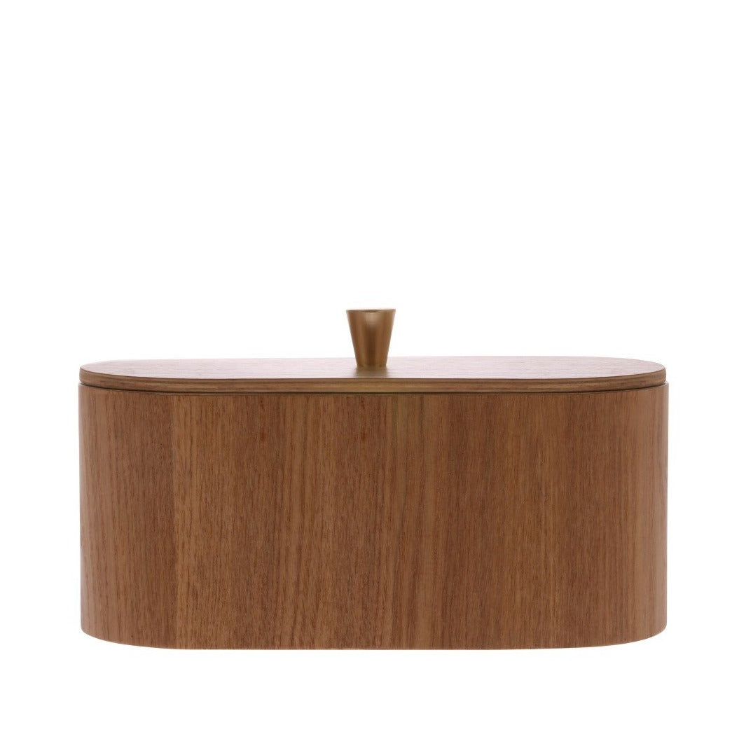 oval shaped box with lid made from brown willow wood
