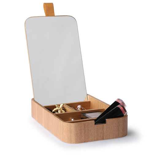 mirror box with lipstick and earrings