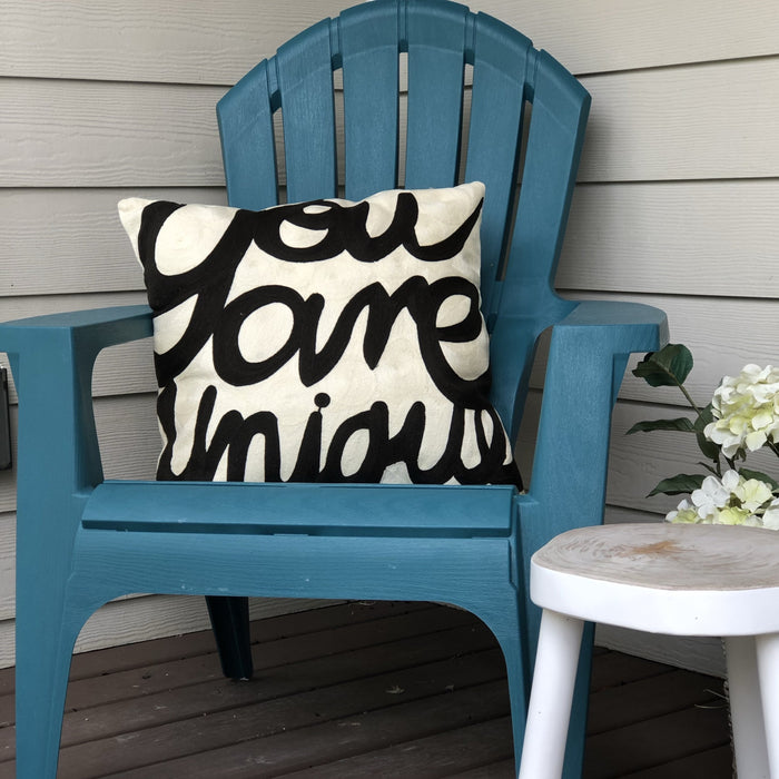 Hand embroidered throw pillow - You are unique