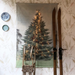 vintage look with old skies and Christmas wall hanging
