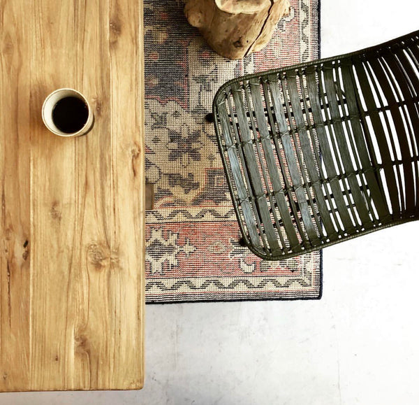 bird view of green, natural rattan chair