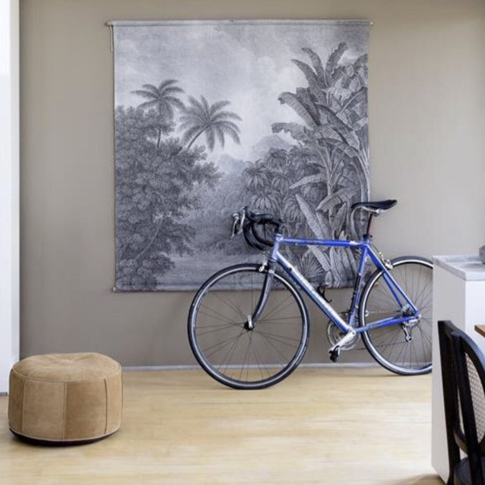grey wall with bike and the xxl jungle wall chart in grey tones