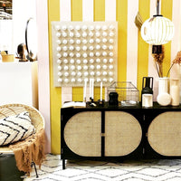 black sideboard with cane webbing detail doors and accessories by HKliving USA