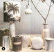vases in clay tones with a table lamp with jungle print 