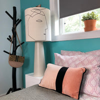 Printed faces table lamp - tall light grey cone base