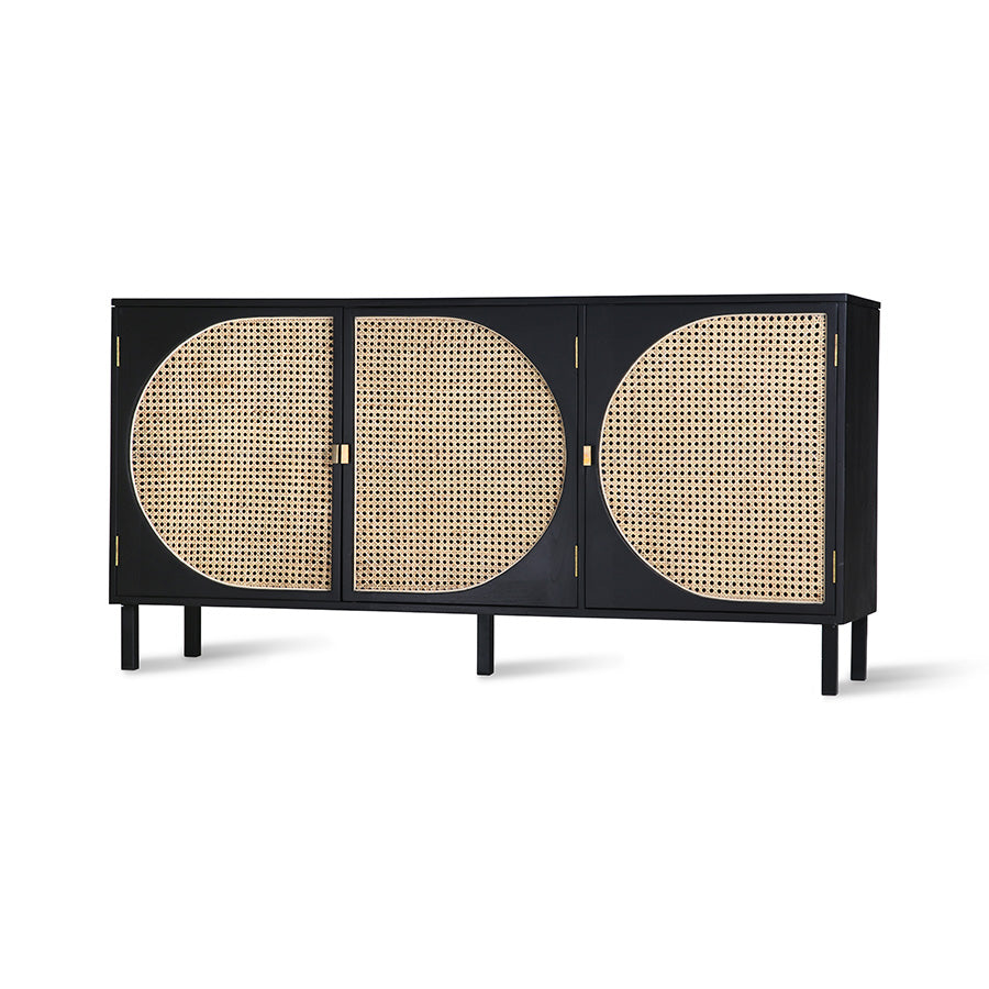 3 doors cane webbing sideboard in black