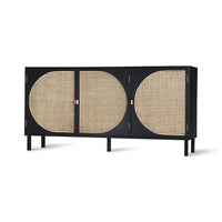 3 doors cane webbing sideboard in black