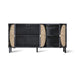 black sideboard with 3 doors made of cane webbing 