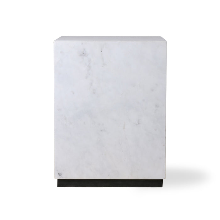 white marble block table