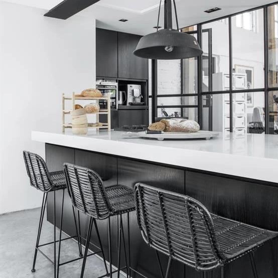 kitchen island with hk living black rattan bar stools