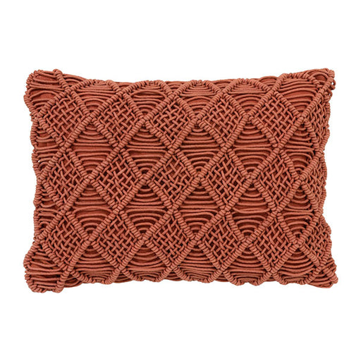 macreme textured throw pillow in terra red