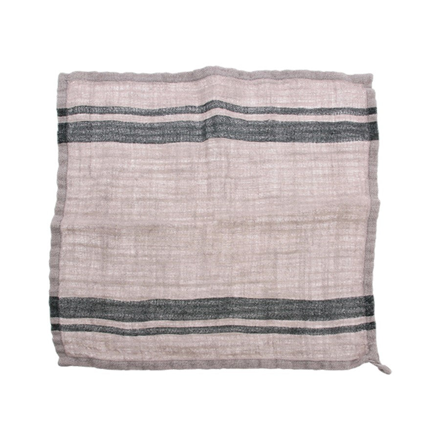 unfolded 100% linin napkin in grey with dark stripe