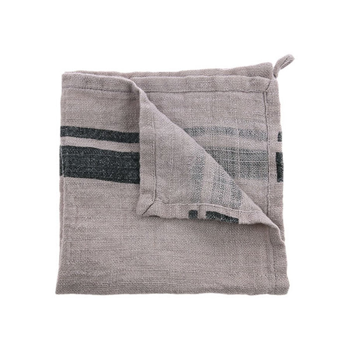 100% natural linen napkin in grey with dark stripe