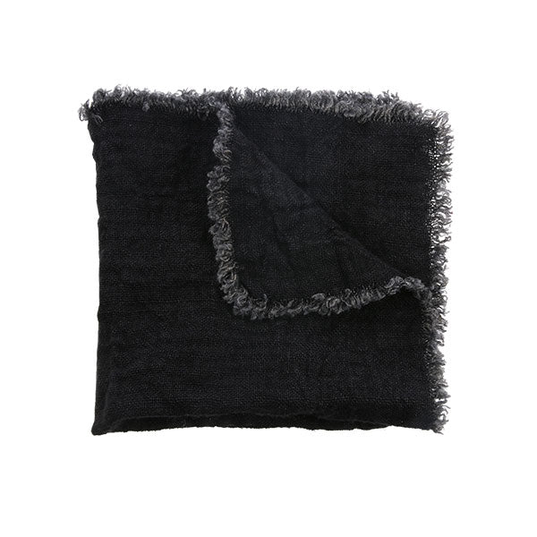 natural linen napkin with fringes in charcoal