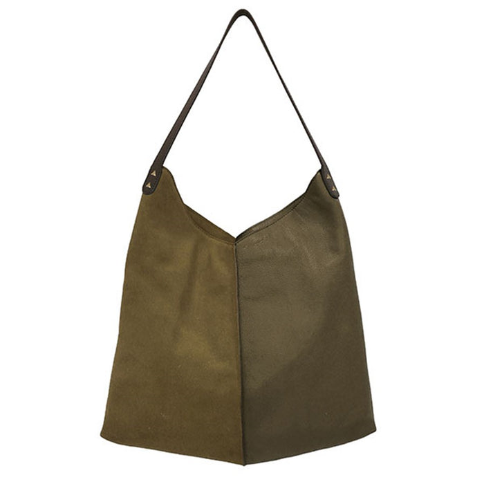 leather and suede green bag