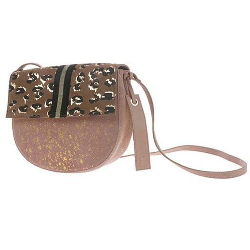 funky leather bag in pink with gold and panther print