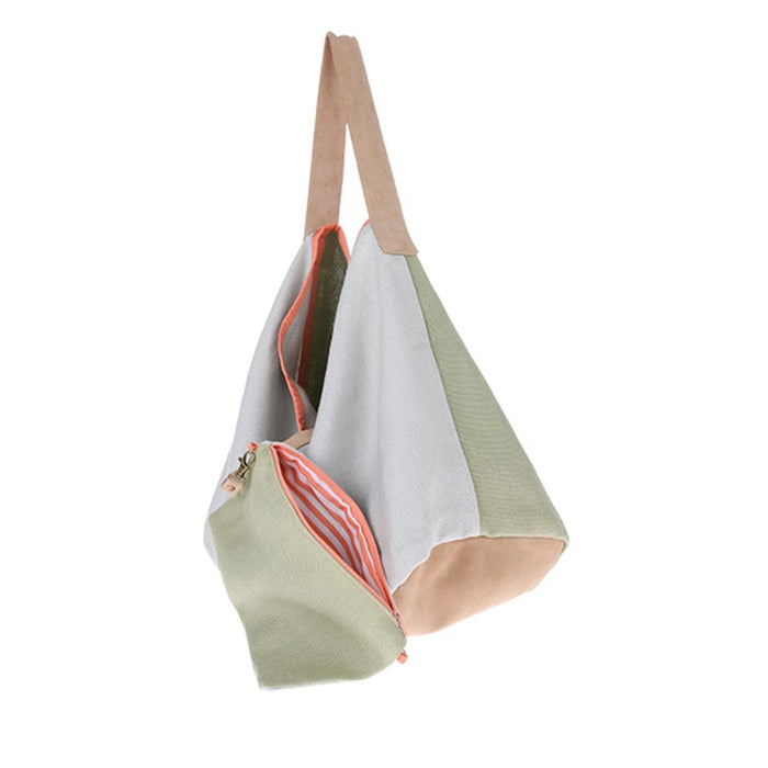 100% linen bag mint green and white