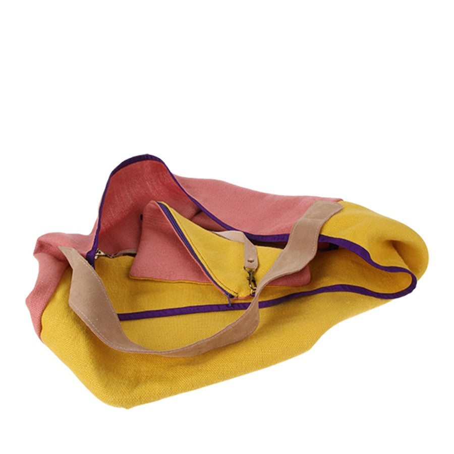 100% linen bag yellow and pink