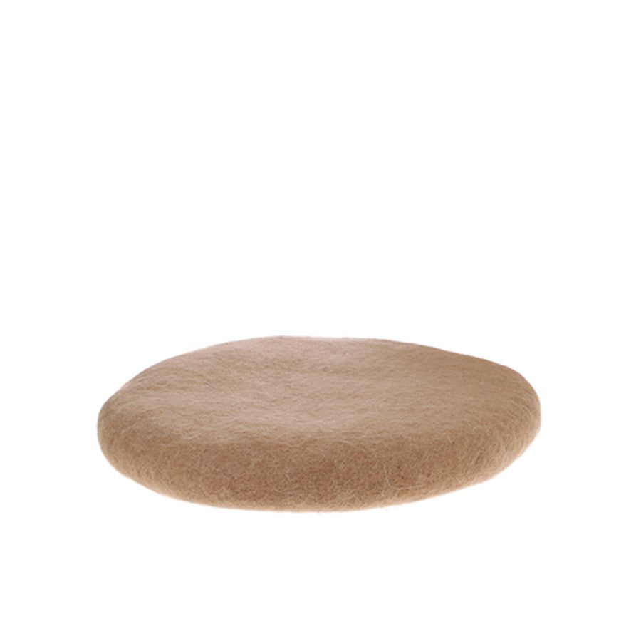 side view of camel colored felt seat protector