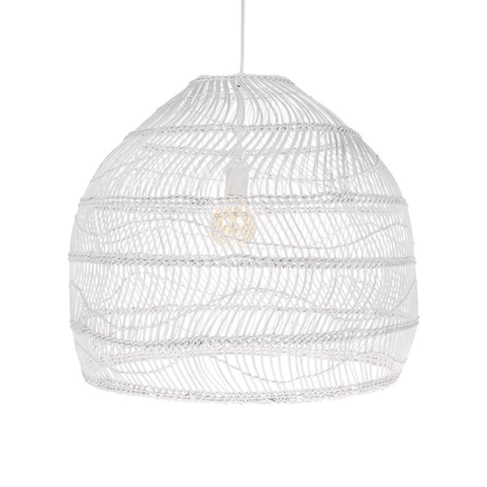 vol5047 wicker pendant light in white with white electrical cord